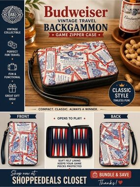 Budweiser Vintage Travel Backgammon Game Zipper Empty Case